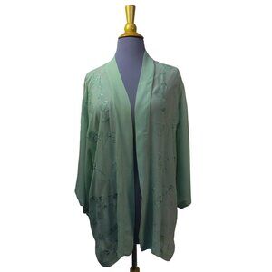 Banjara Sheer Silk Embroidered Kimono Pale Green ONE SIZE